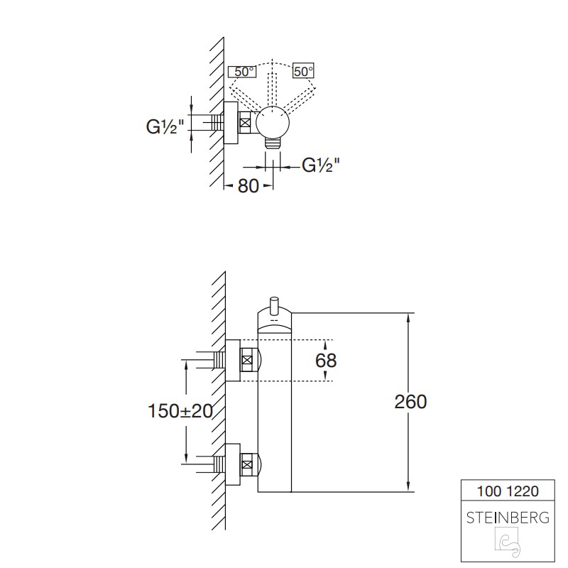 Steinberg Serie 100 Aufputz-Einhebelmischer ½″ für Dusche, chrom