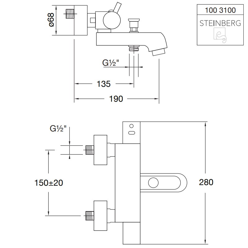 Steinberg Serie 100 Aufputzthermostat  ½″ für Wanne, chrom