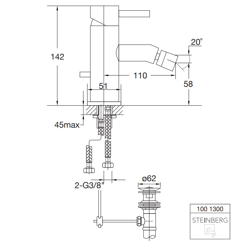 Steinberg Serie 100 Bidet-Einhebelmischer, chrom