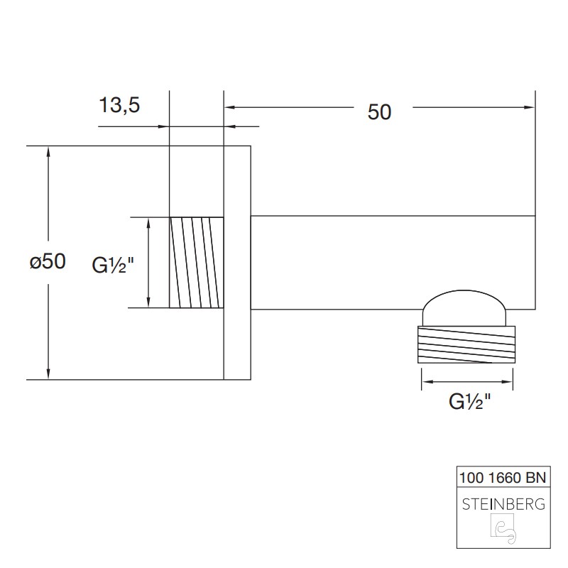 Steinberg Serie 100 Brauseanschlussbogen 1/2″, nickel gebürstet