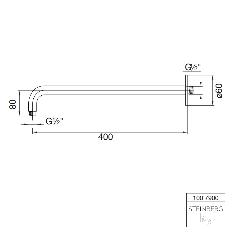 Steinberg Serie 100 Brausearm für Wandmontage, Länge: 400 mm, chrom