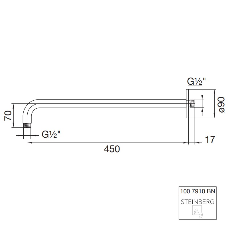 Steinberg Serie 100 Brausearm für Wandmontage, Länge: 450 mm, nickel gebürstet