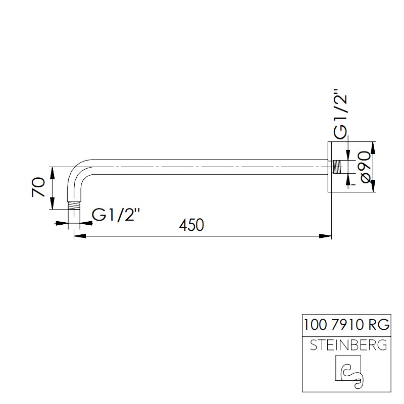 Steinberg Serie 100 Brausearm für Wandmontage, Länge: 450 mm, rose gold