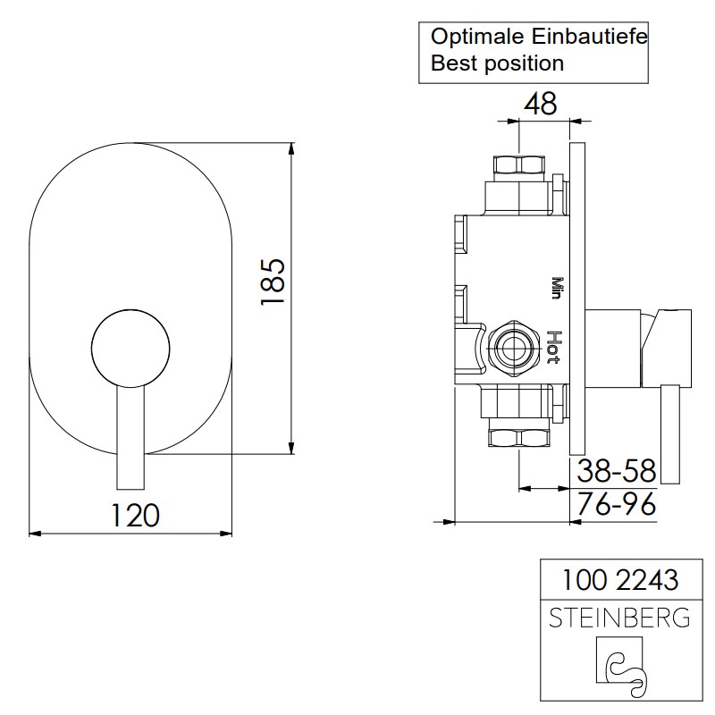 Steinberg Serie 100 Fertigmontageset für Brause-Einhebelmischer, mit Abdeckplatter 120 mm X 185 mm, chrom