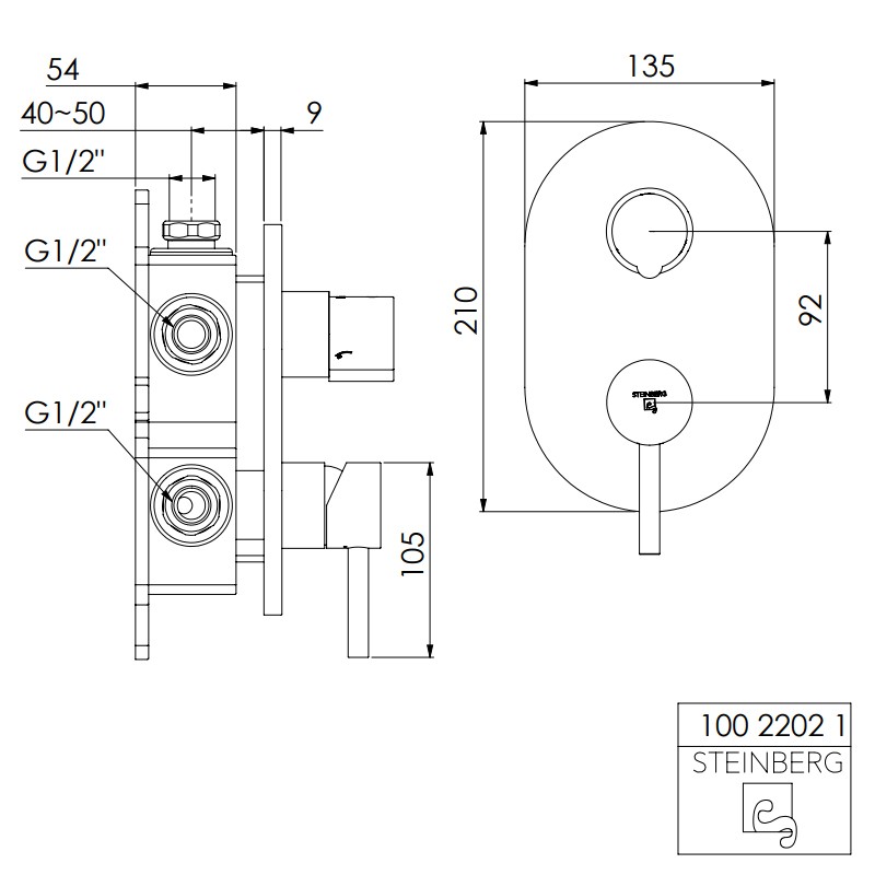 Steinberg Serie 100 Fertigmontageset für Brause-Einhebelmischer mit Integriertem 3-Wege-Umsteller, chrom