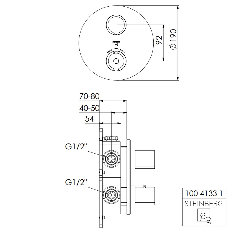 Steinberg Serie 100 Fertigmontageset für Unterputzthermostat mit 2-Wege-Umsteller, chrom
