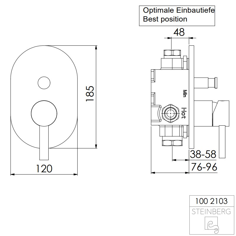 Steinberg Serie 100 Fertigmontageset für Wanne/Brause-Einhebelmischer mit Umsteller, chrom