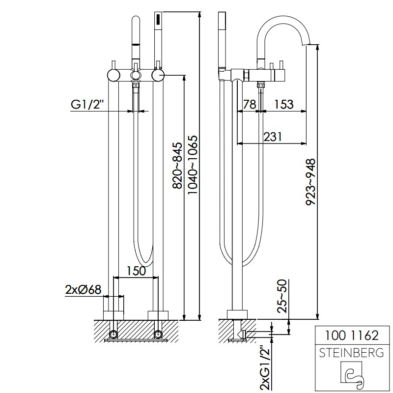 Steinberg Serie 100 Freistehende Wannen-Armatur, chrom