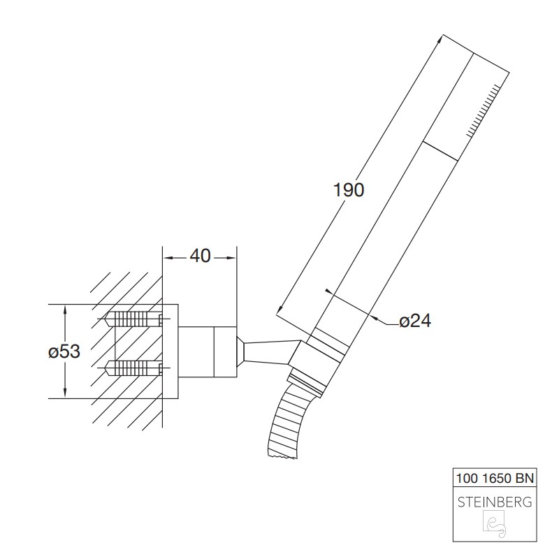 Steinberg Serie 100 Handbrause mit Wandhalter und Metallbrauseschlauch, nickel gebürstet