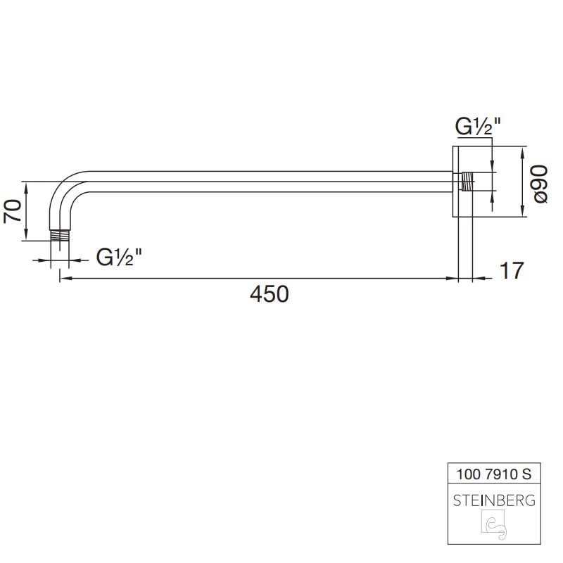 Steinberg Serie 100 S Brausearm für Wandmontage, Länge: 450 mm, matt schwarz