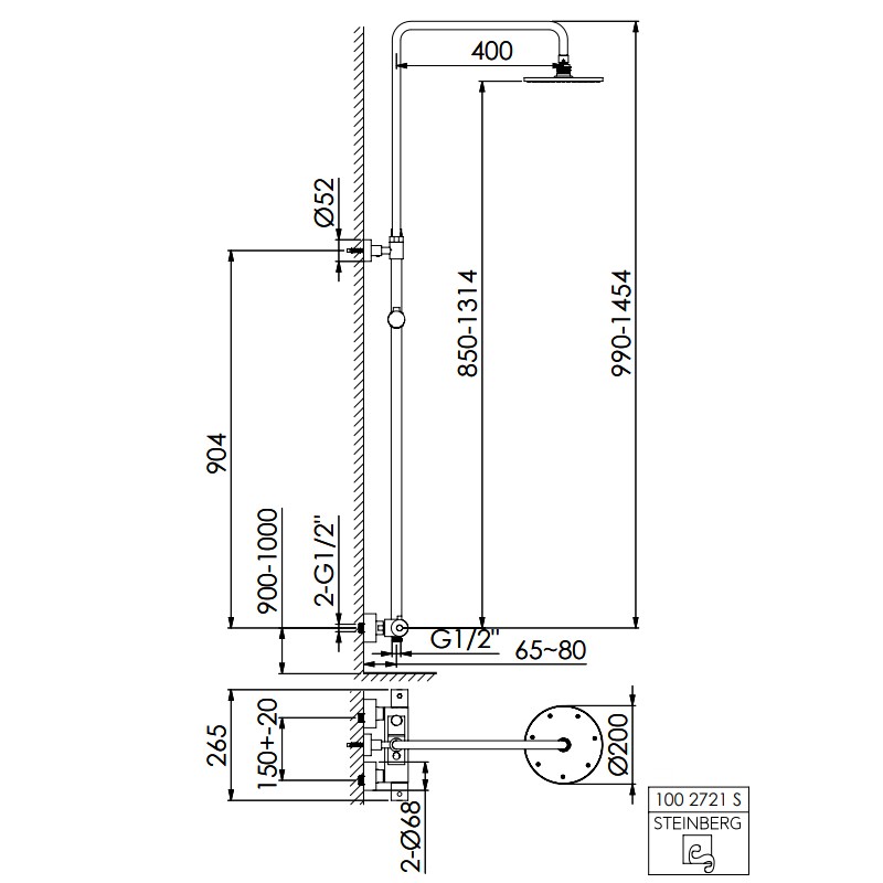 Steinberg Serie 100 S Brauseset mit Thermostat, Regenbrause und Handbrause, matt schwarz