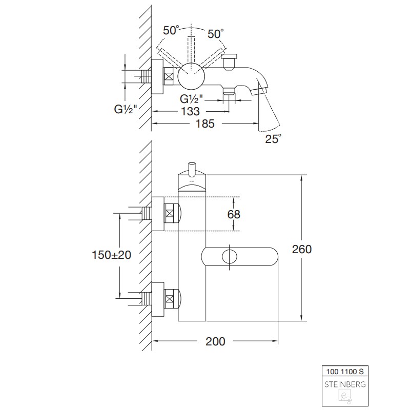 Steinberg Serie 100 S Einhebelmischer für Wanne/Dusch, matt schwarz