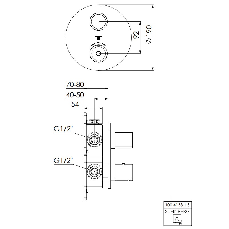 Steinberg Serie 100 S Fertigmontageset für Unterputzthermostat mit 2-Wege-Umsteller, matt schwarz