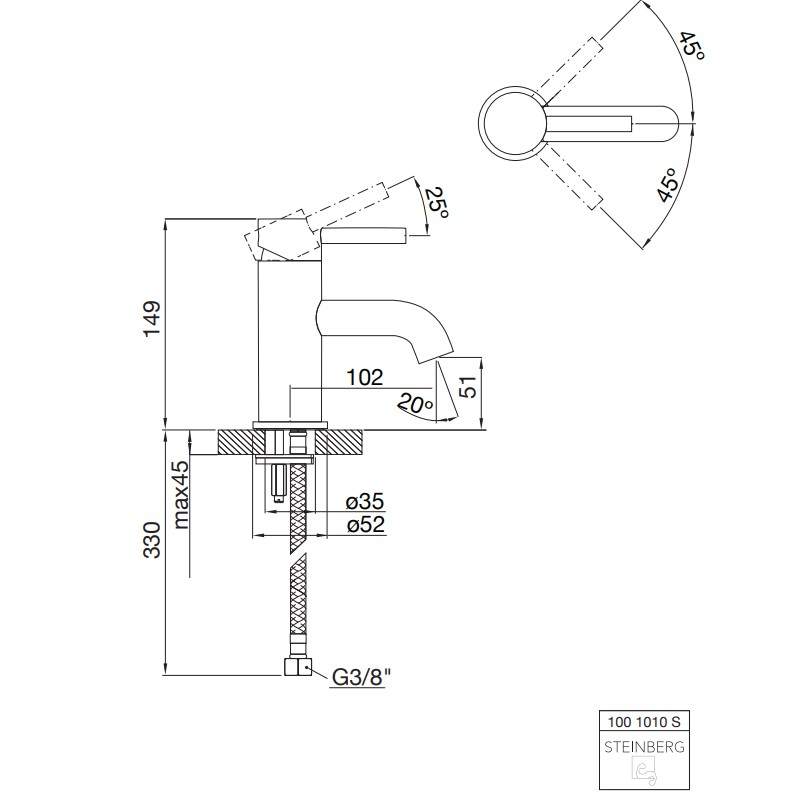 Steinberg Serie 100 S Waschtisch-Einhebelmischer ohne Ablaufgarnitur, matt schwarz