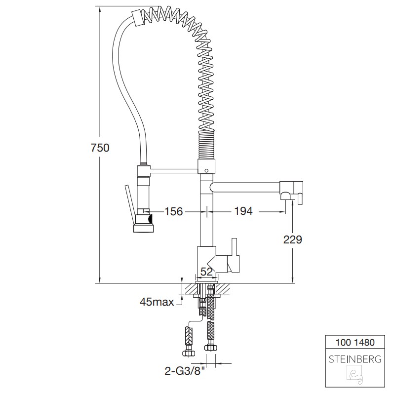 Steinberg Serie 100 Spültisch-Mischer mit Handbrause und schwenkbarem Auslauf, chrom