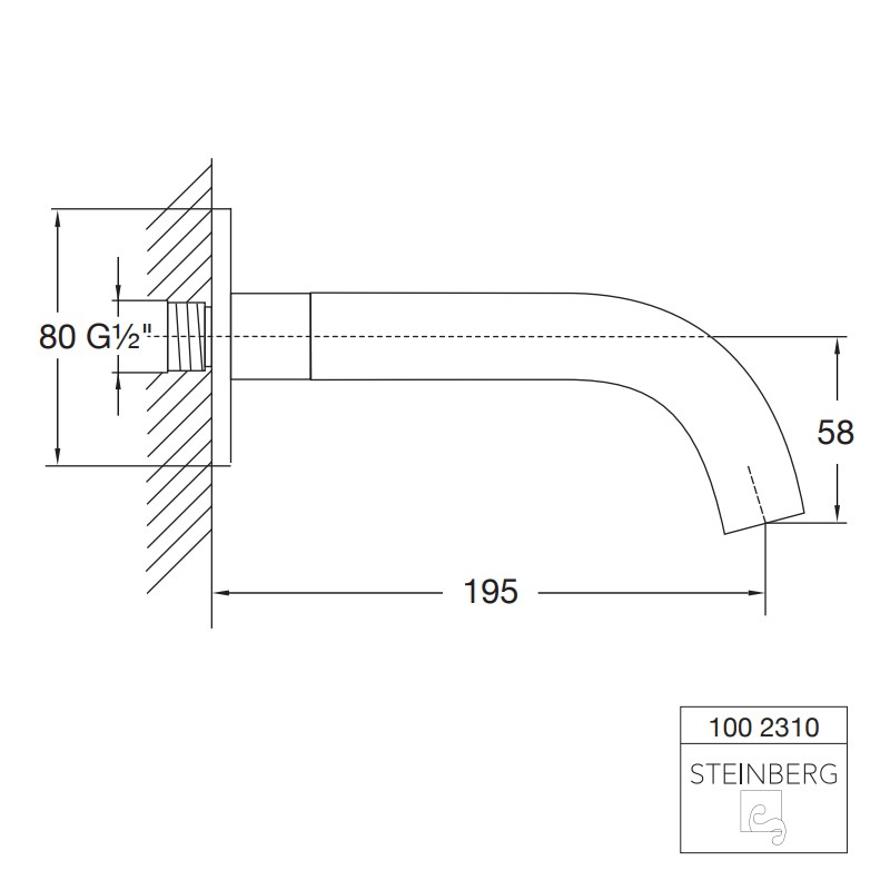 Steinberg Serie 100 Wand-Auslauf für Waschtisch oder Wanne, Ausladung: 195 mm, chrom