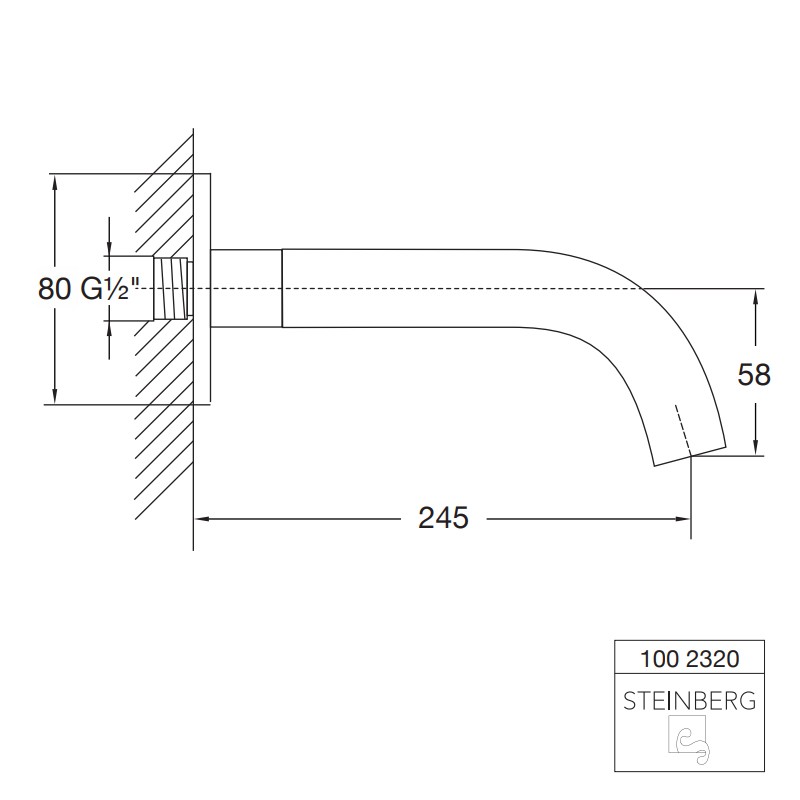 Steinberg Serie 100 Wand-Auslauf für Waschtisch oder Wanne, Ausladung: 245 mm, chrom
