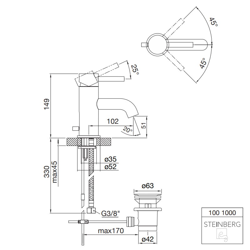 Steinberg Serie 100 Waschtisch-Einhebelmischer, mit Ablaufgarnitur, chrom