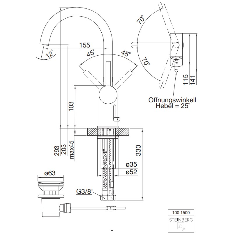 Steinberg Serie 100 Waschtisch-Einhebelmischer mit Ablaufgarnitur, chrom