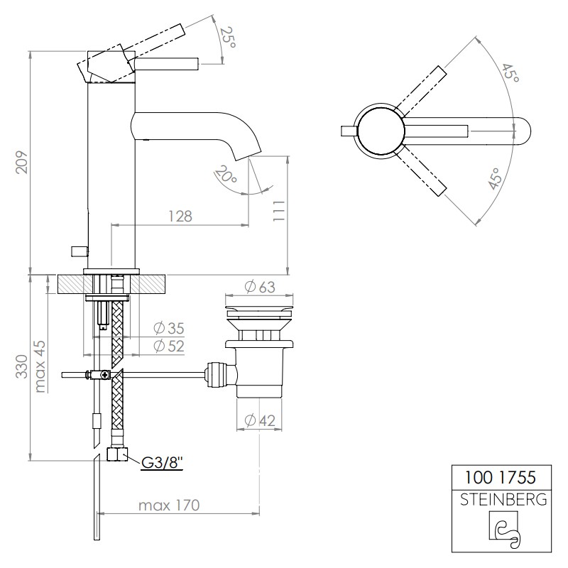 Steinberg Serie 100 Waschtisch-Einhebelmischer mit Ablaufgarnitur, chrom