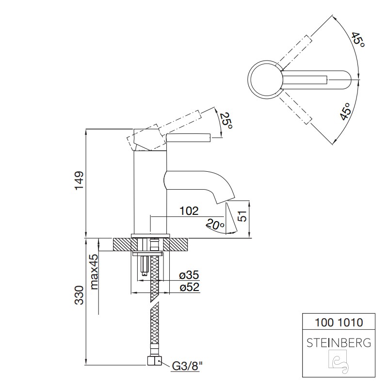 Steinberg Serie 100 Waschtisch-Einhebelmischer, ohne Ablaufgarnitur, chrom