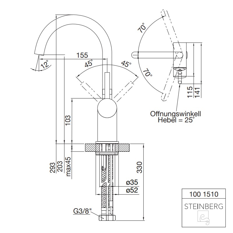 Steinberg Serie 100 Waschtisch-Einhebelmischer, ohne Ablaufgarnitur, chrom