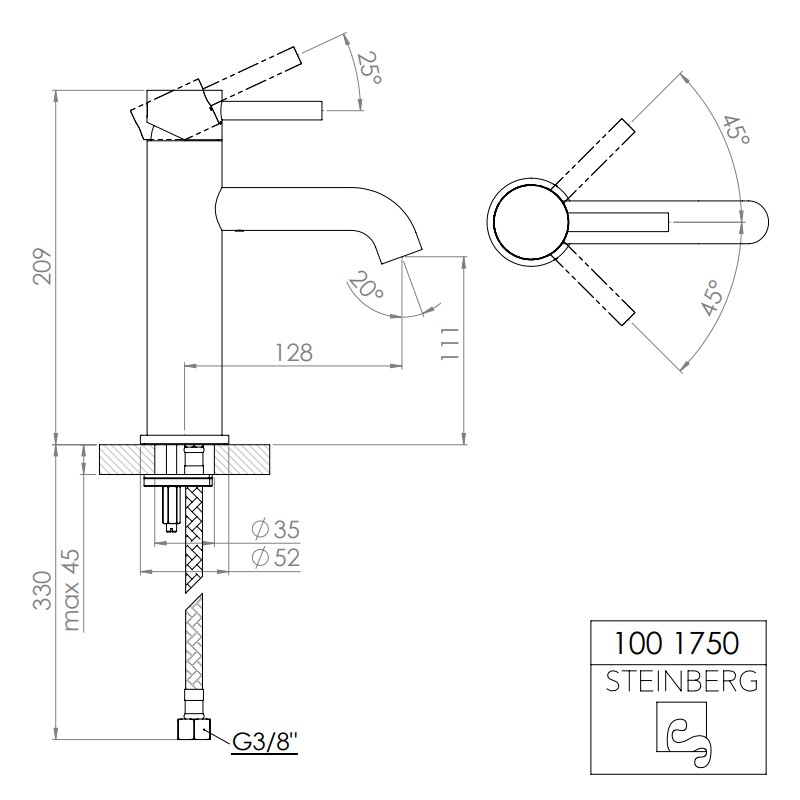 Steinberg Serie 100 Waschtisch-Einhebelmischer ohne Ablaufgarnitur, chrom