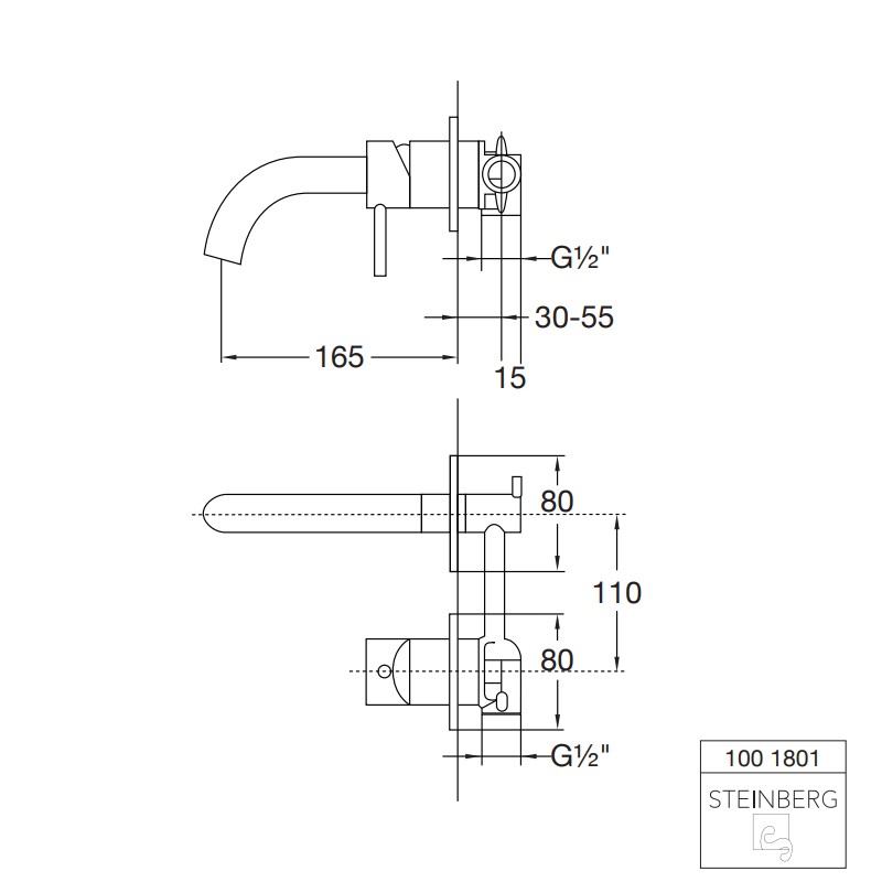 Steinberg Serie 100 Waschtisch-Wand-Einhebelmischer, chrom