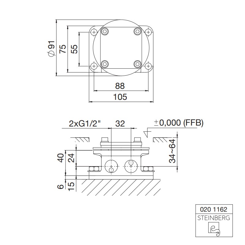 Steinberg UP Einbaukörper 1/2" für freistehende Wannen/Brause-Armaturen