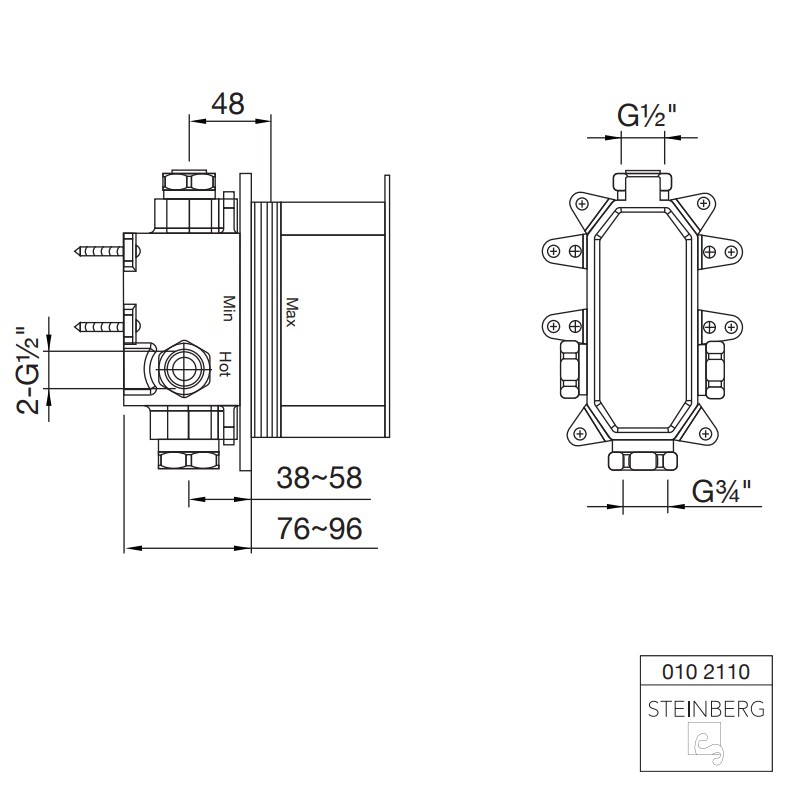 Steinberg UP Unterputz Einbaukörper 1/2" universell für alle Wanne/Brause- und Brause-Einhebelmischbatterien, grau/nickel gebürstet