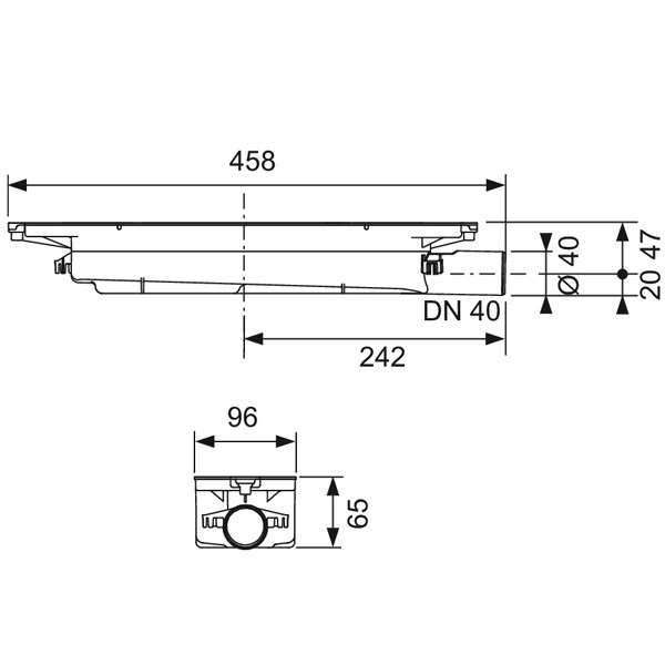 TECEdrainprofile Ablauf "flach" Auslauf DN 40 seitlich, 0,53 l/s