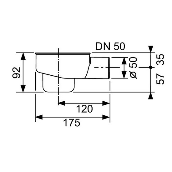 TECEdrainline Ablauf "Norm" DN 50 Auslauf seitlich, 0,8 l/s