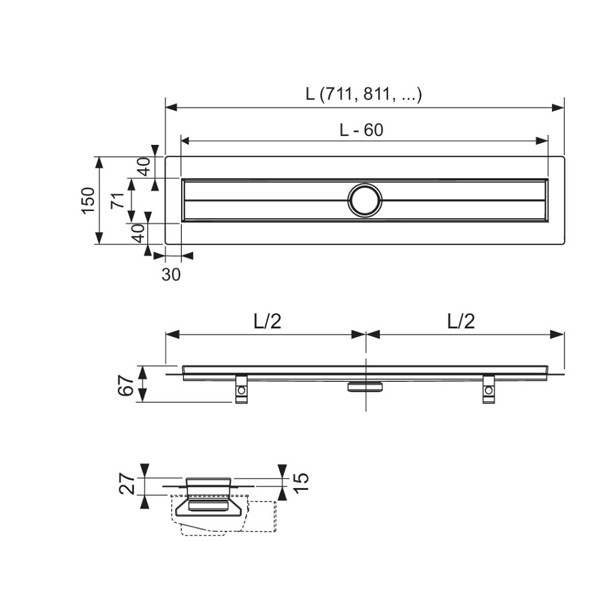TECEdrainline Duschrinne gerade 900 mm mit Seal System Dichtband