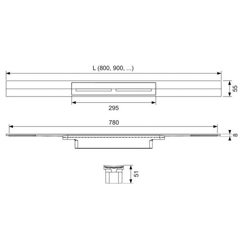 TECEdrainprofile 1000 mm, Set-Angebot Duschrinne mit Ablaufgehäuse, in verschiedenen Farben