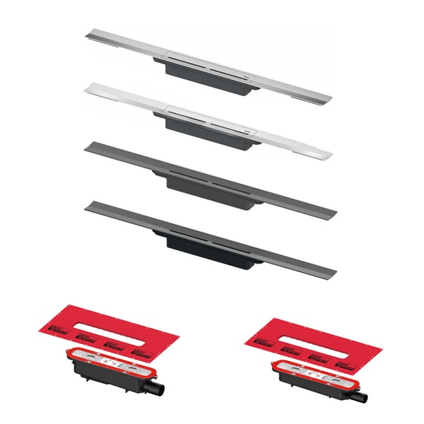 TECEdrainprofile 1600 mm, Set-Angebot Duschrinne mit Ablaufgehäuse, in zwei Farben