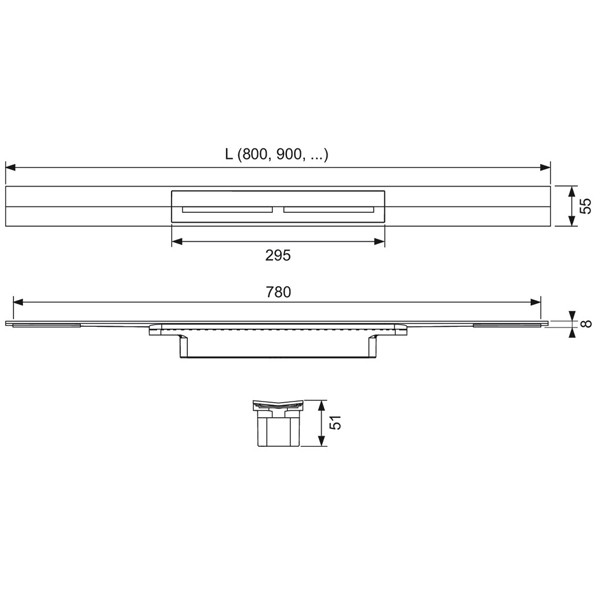 TECEdrainprofile 800 mm, Set-Angebot Duschrinne mit Ablaufgehäuse, in verschiedenen Farben