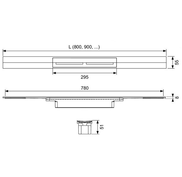 TECEdrainprofile Duschprofil, 800 mm, Edelstahl gebürstet, schwarz