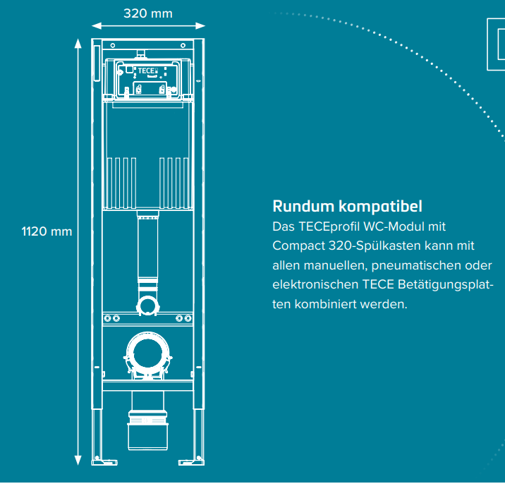 TECEprofil WC-Modul mit Compact 320-Spülkasten, Bauhöhe 1120 mm