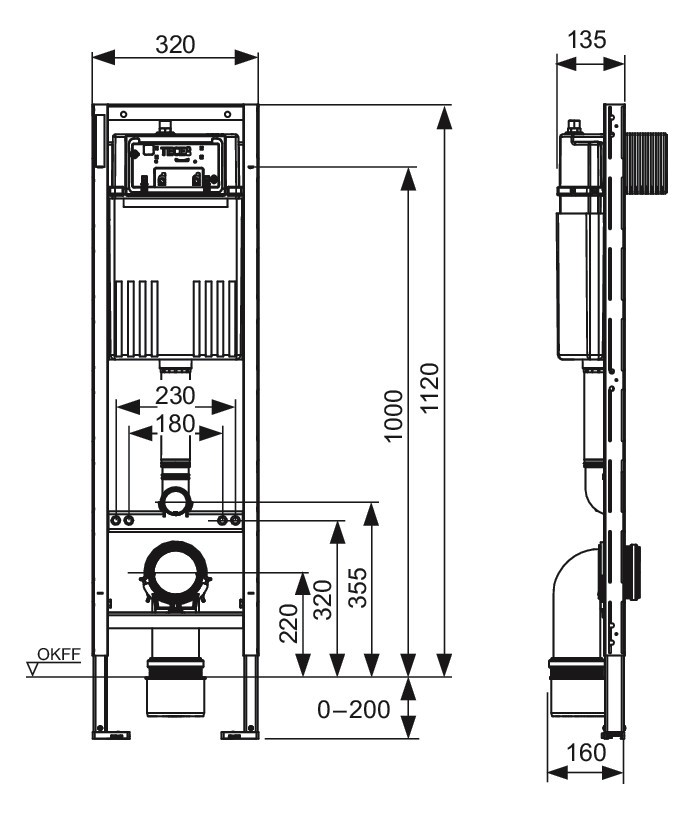 TECEprofil WC-Modul mit Compact 320-Spülkasten, Bauhöhe 1120 mm
