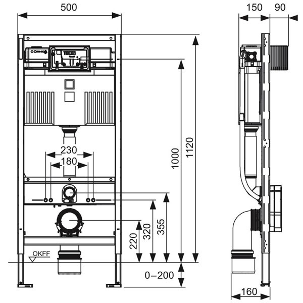 TECEprofil WC-Modul mit Uni-Spülkasten, Bauhöhe 1120 mm