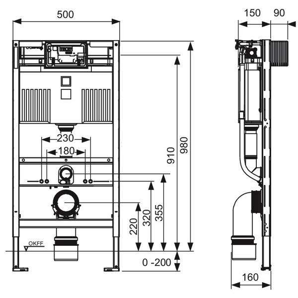 TECEprofil WC-Modul mit Uni-Spülkasten, Bauhöhe 980 mm