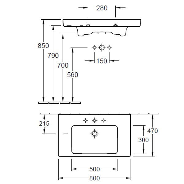 VB SWT Subway 2.0 7175 800x470mm 3-L Arm mittl HL durchgest Überl Eckig WeißAlpin