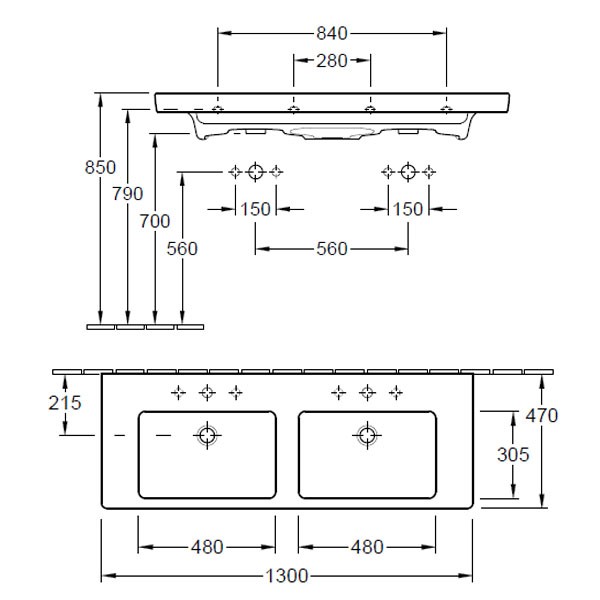 VB SDWT Subway 2.0 7175 1300x470mm 2 3-LArm mittl HL dg Ül Eckig WeißAlpin