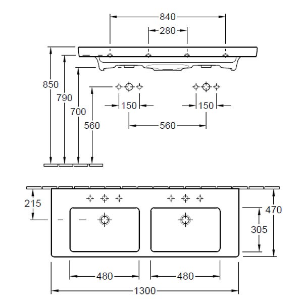 VB SDWT Subway 2.0 7175 1300x470mm 2 3-LArm mittl HL dg Ül Eckig WeißAlpin C+