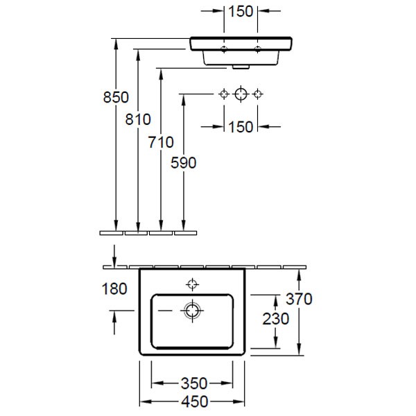 VB HWB Subway 2.0 731545 450x370mm 1-L Arm HL durchgest Überl Weiß Alpin C+