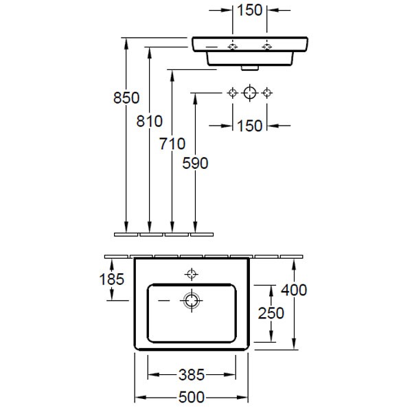 VB HWB Subway 2.0 731550 500x400mm 1-L Arm HL durchgest Überl Weiß Alpin