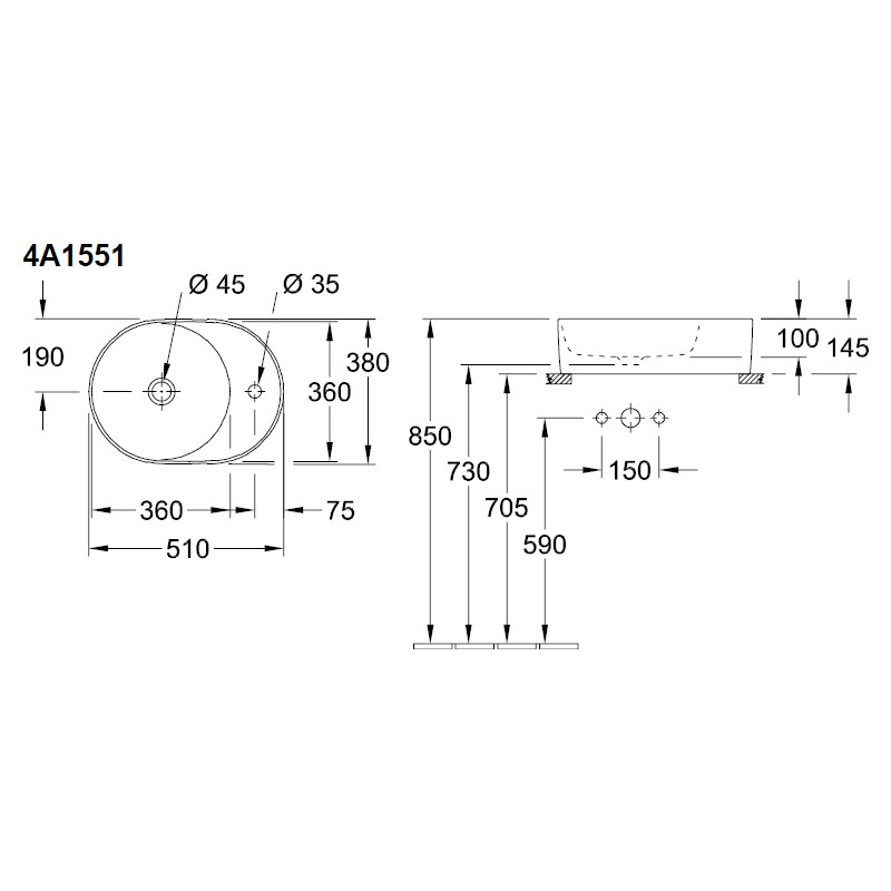 VB Aufsatzwaschbecken Collaro 4A1551 510x380mm Oval Weiß Alpin