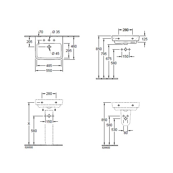 VB Waschbecken O.novo 4A4155 550x460mm Eckig Weiß Alpin