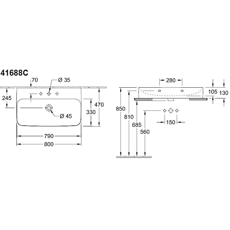 VB WT Finion 4168 800x470mm 3L Arm mittl HL verd ÜL Eckig geschl StoneWhiteC+