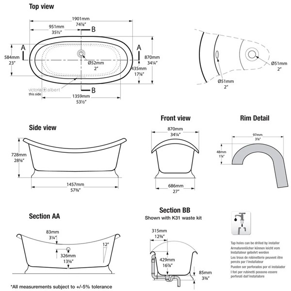 Victoria & Albert, Marlborough Badewanne mit Sockel weiß